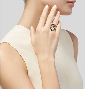 Gucci Gold-Tone Lion Head Ring with White Orb